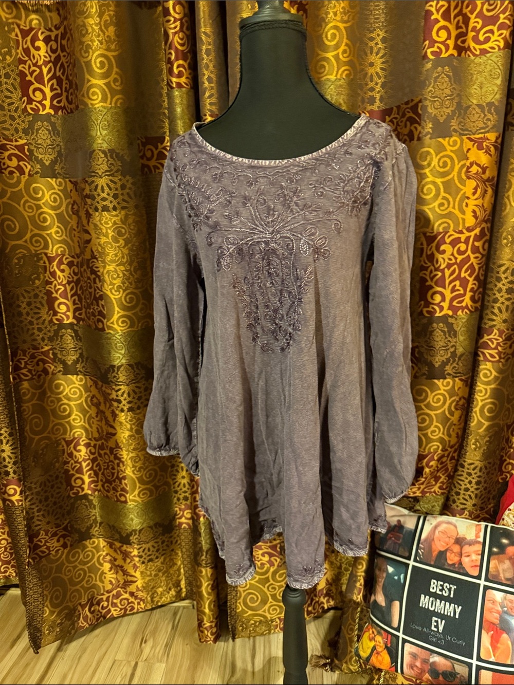 Sacred Threads Embroidered Long-Sleeve Tunic Top -  Lavender